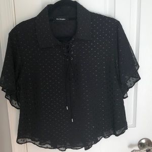 The Kooples black lace-up top with ruffle hem